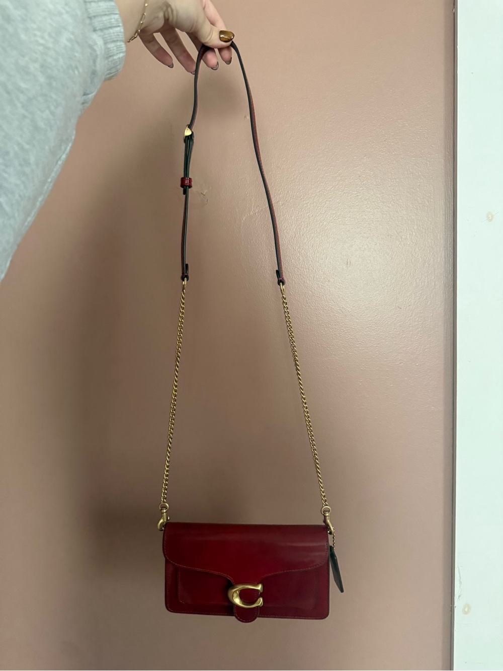 Coach Tabby Chain Clutch in Spazolatto Leather